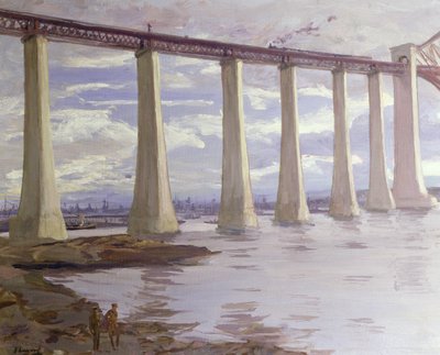 The Piers, Forth Bridge with the Grand Fleet in the Distance by John Lavery